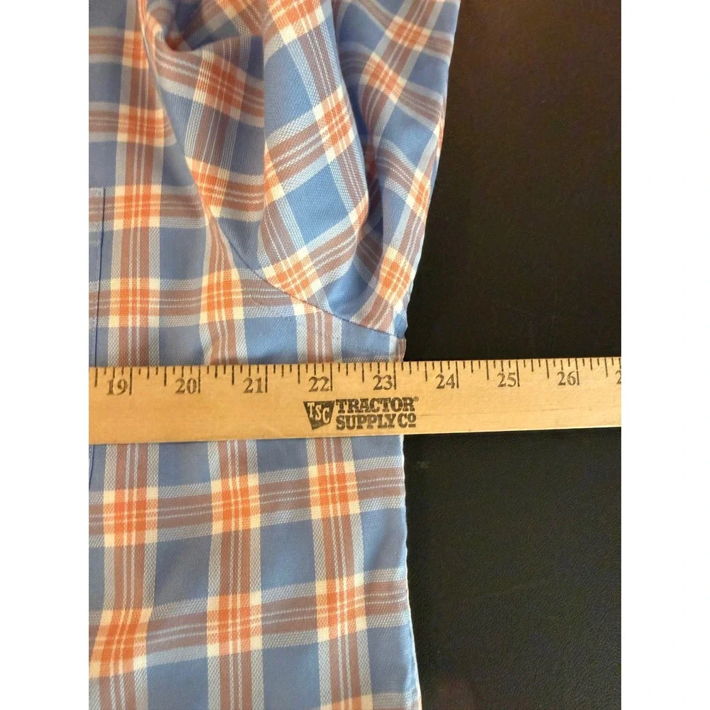 Jos. A. Bank Men L Button Down Shirt Blue Orange Plaid Wrinkle Free Tailored Fit